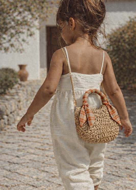 Mini Mala de Palha Honey Plaid | Mrs Ertha