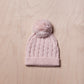 Gorro com pompom tricotado em lã - Rosa Bebé