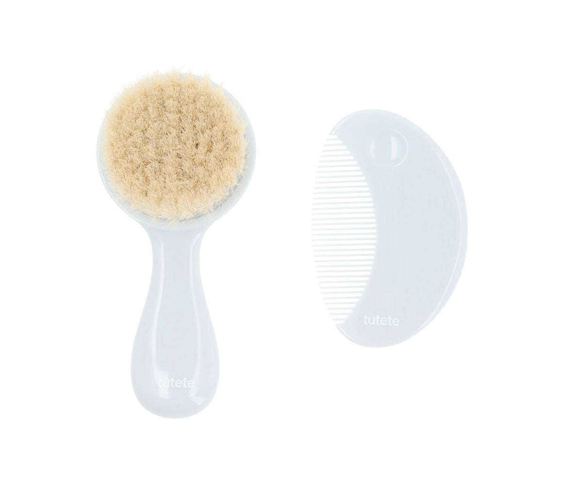 Conjunto de Escova de Cerdas Naturais e Pente - Azul Bebé