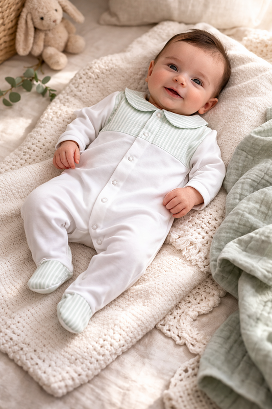 Mighty Love - Babygrow Piquenique com Riscas Verdes