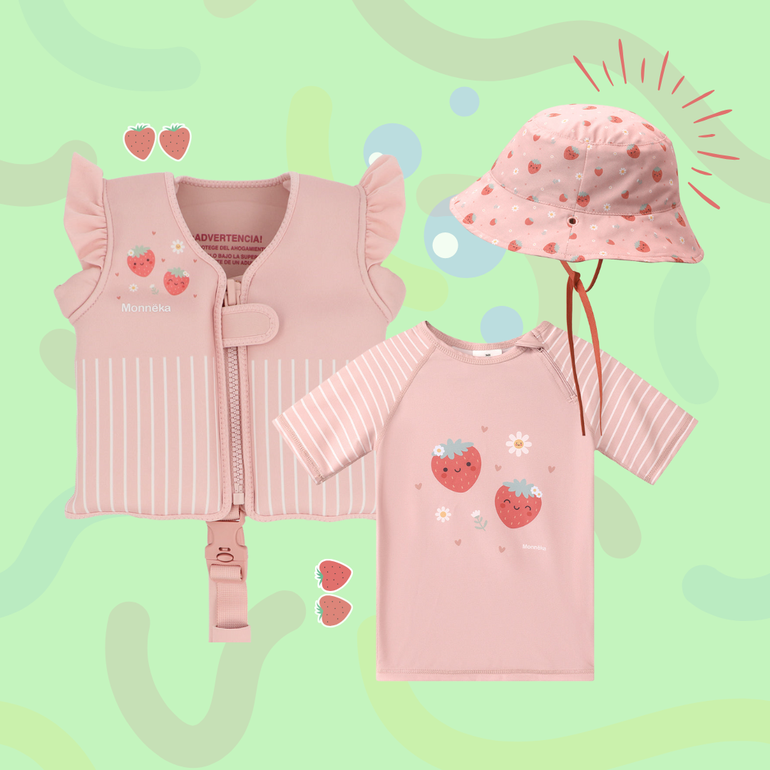 Pack Verão - Colete + t-shirt + Chapéu Monneka Strawberries (+2 anos)