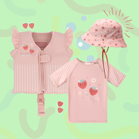 Pack Verão - Colete + t-shirt + Chapéu Monneka Strawberries (+2 anos)