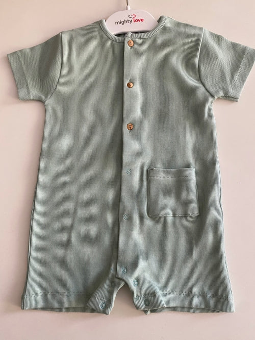 Mighty Love - Macacão em Algodão Canelado Verde Água Ribe