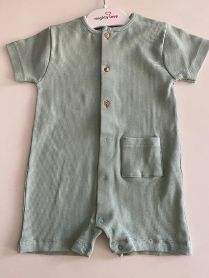 Mighty Love - Macacão em Algodão Canelado Verde Água Ribe