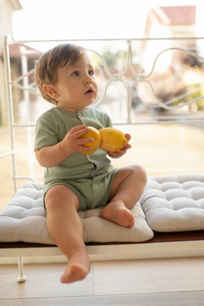 Mighty Love - Macacão em Algodão Canelado Verde Água Ribe