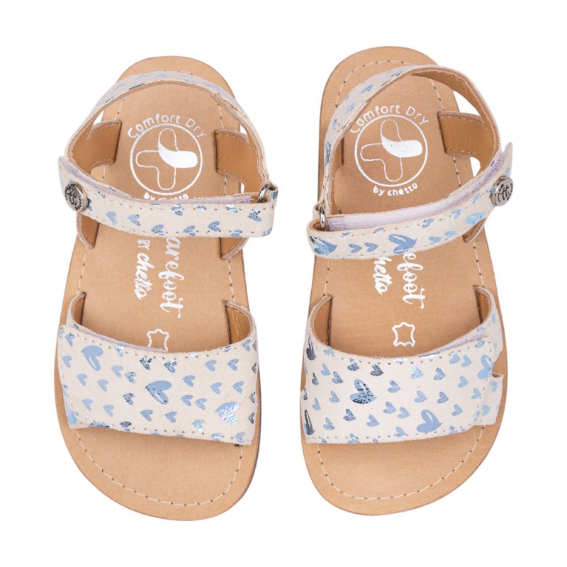 Sandálias em Pele com Velcro Corações Barefoot | Chetto