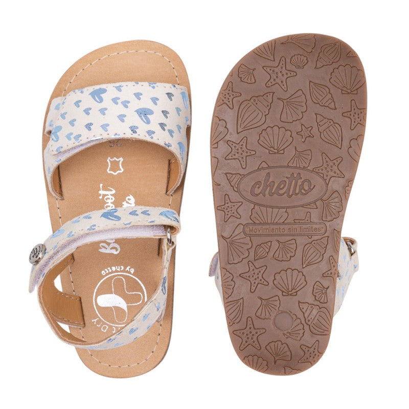 Sandálias em Pele com Velcro Corações Barefoot | Chetto