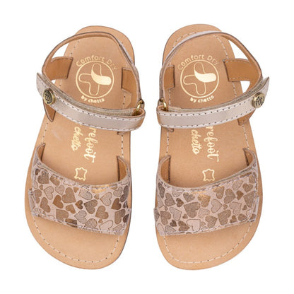 Sandálias em Pele com Velcro Corações Barefoot | Chetto