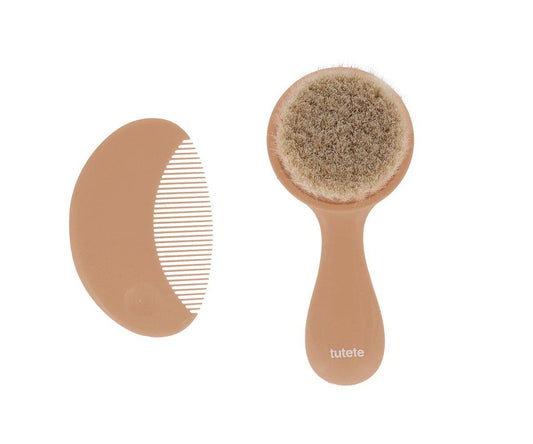 Conjunto de Escova de Cerdas Naturais e Pente - Caramelo