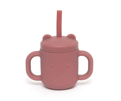 Copo de Silicone com Alças e Palhinha - Little Monkey Mahogany Rose