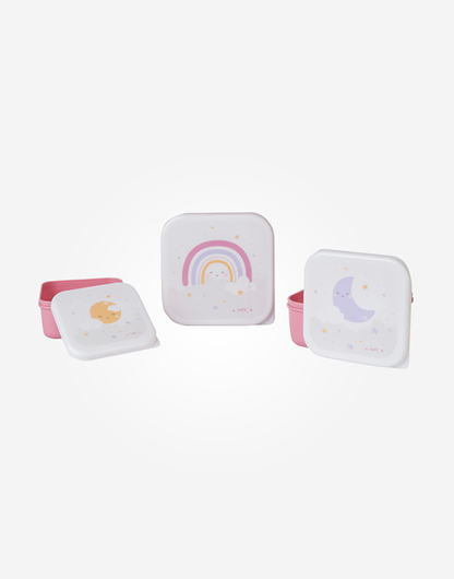 Conjunto de 3 Caixas Lancheiras - Rainbow Rosa