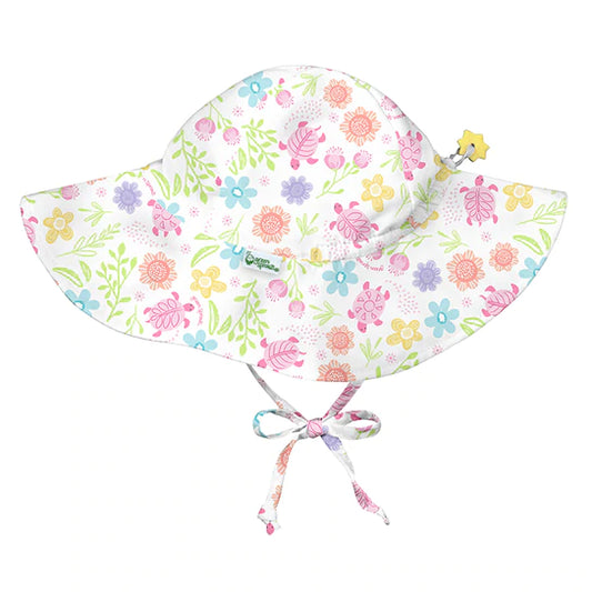 Chapéu com Proteção Solar 50+ com Aba Larga White Turtle Floral - Loja Papás & Bebés