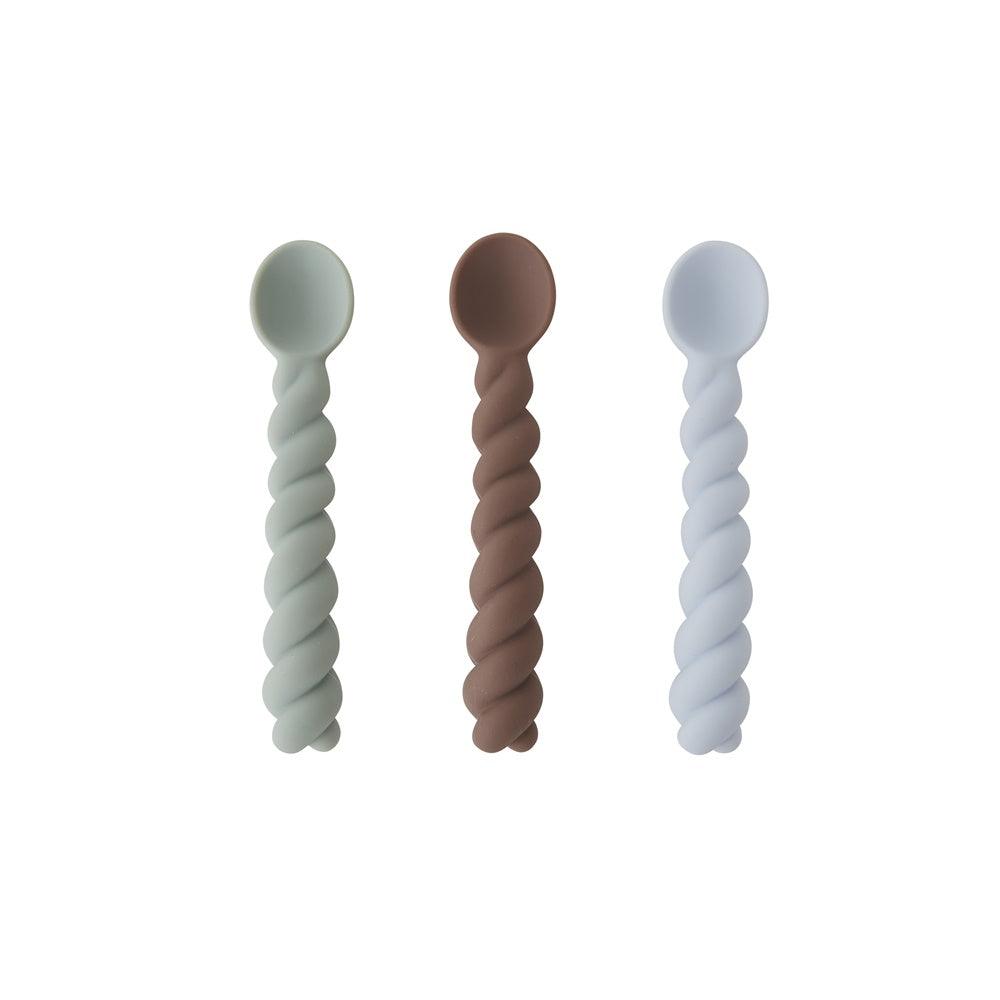 Pack de 3 Colheres de Silicone - Dusty Blue, Taupe e Pale Mint - Loja Papás & Bebés