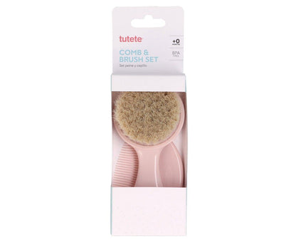 Conjunto de Escova de Cerdas Naturais e Pente - Rosa