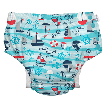 Fralda Reutilizável Para Piscina e Praia - Aqua Navy Nautical